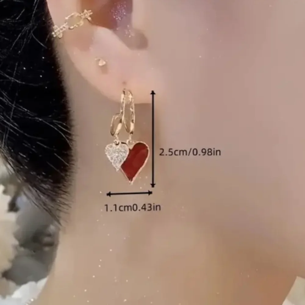 Gold and Red Heart Dangle Earrings NWOT